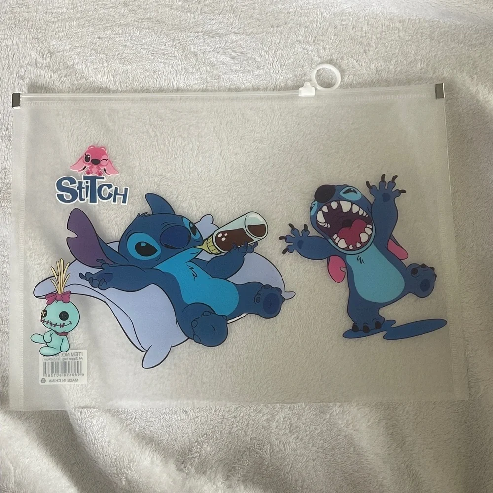 Stitch Themed large Transparent Pouches folders new set of 4 plastic vinyl